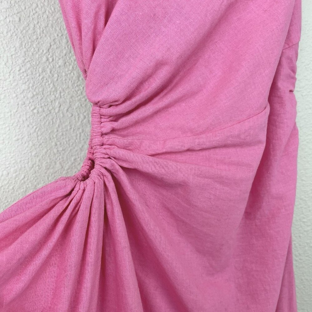 Aakaa Women's Small Bubblegum Pink One Shoulder Asymmetric Gown Linen Cut Out - Picture 5 of 16